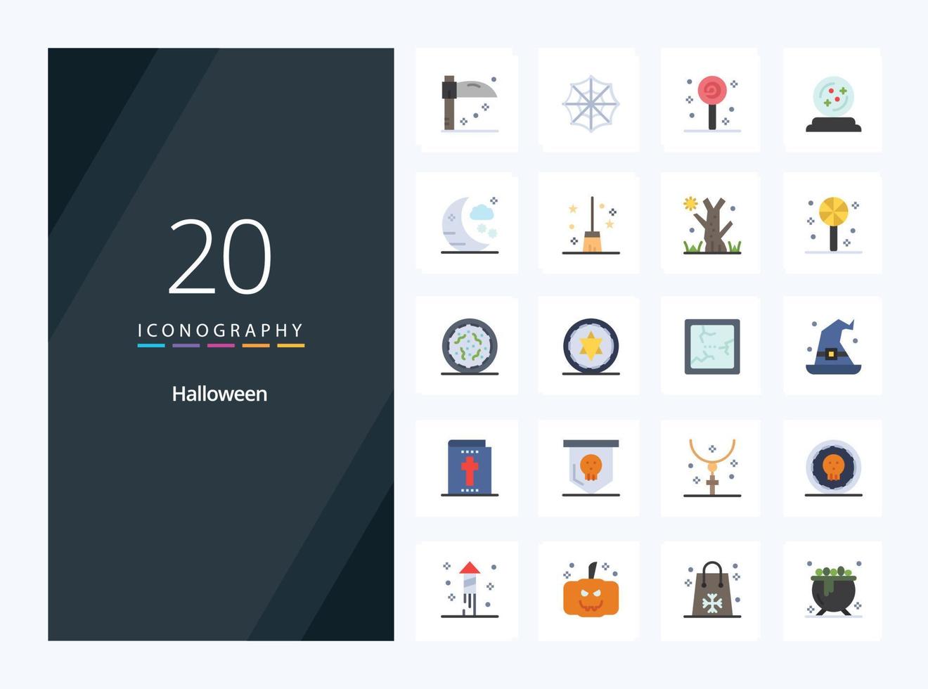 20 Halloween Flat Color icon for presentation vector