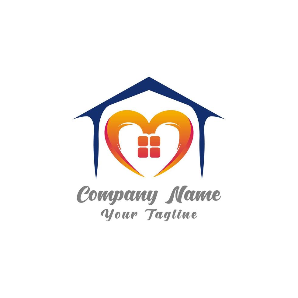 Simple icon of house with heart shape within. House line art shape. Vector symbol logo template easy to edit.