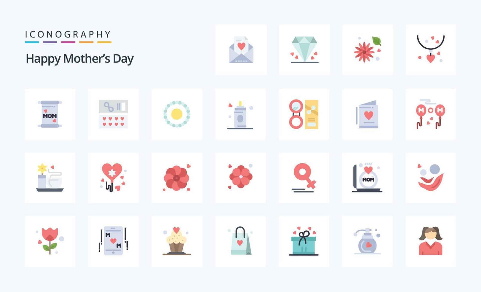 paquete de iconos de color plano de 25 feliz día de la madre vector