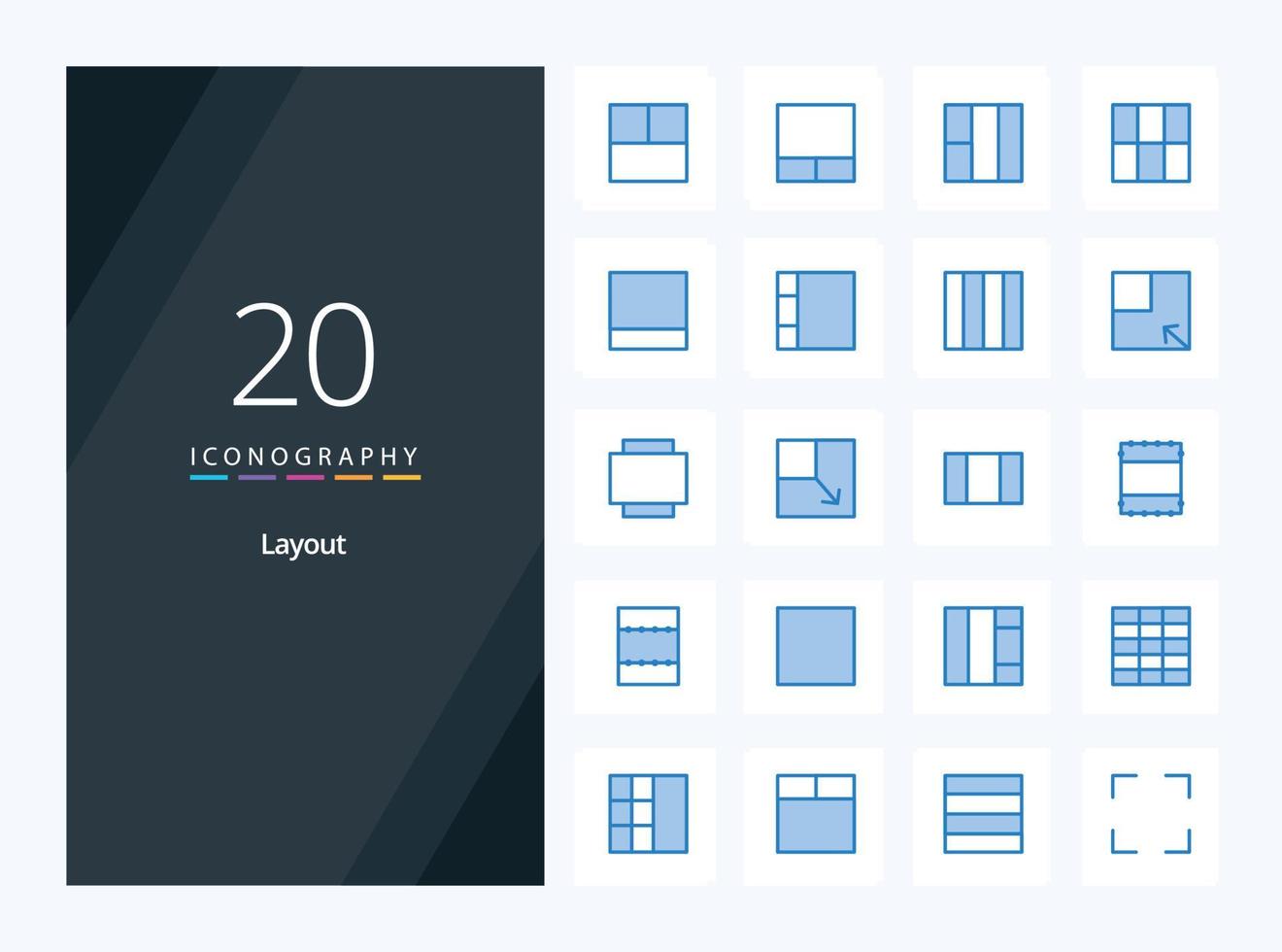 20 iconos de color azul de diseño para presentación vector
