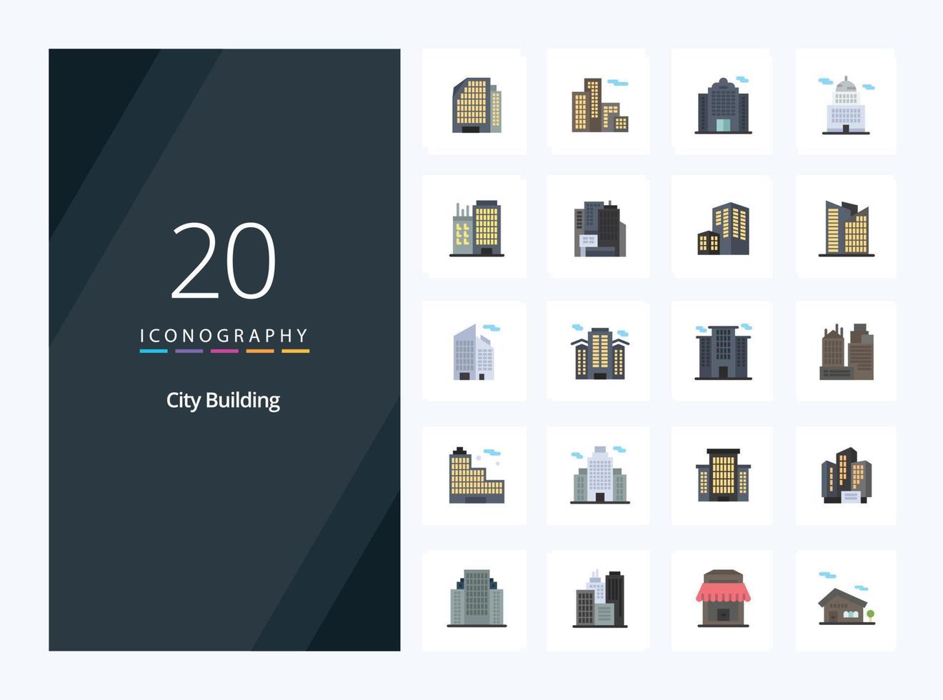 20 City Building Flat Color icon for presentation vector