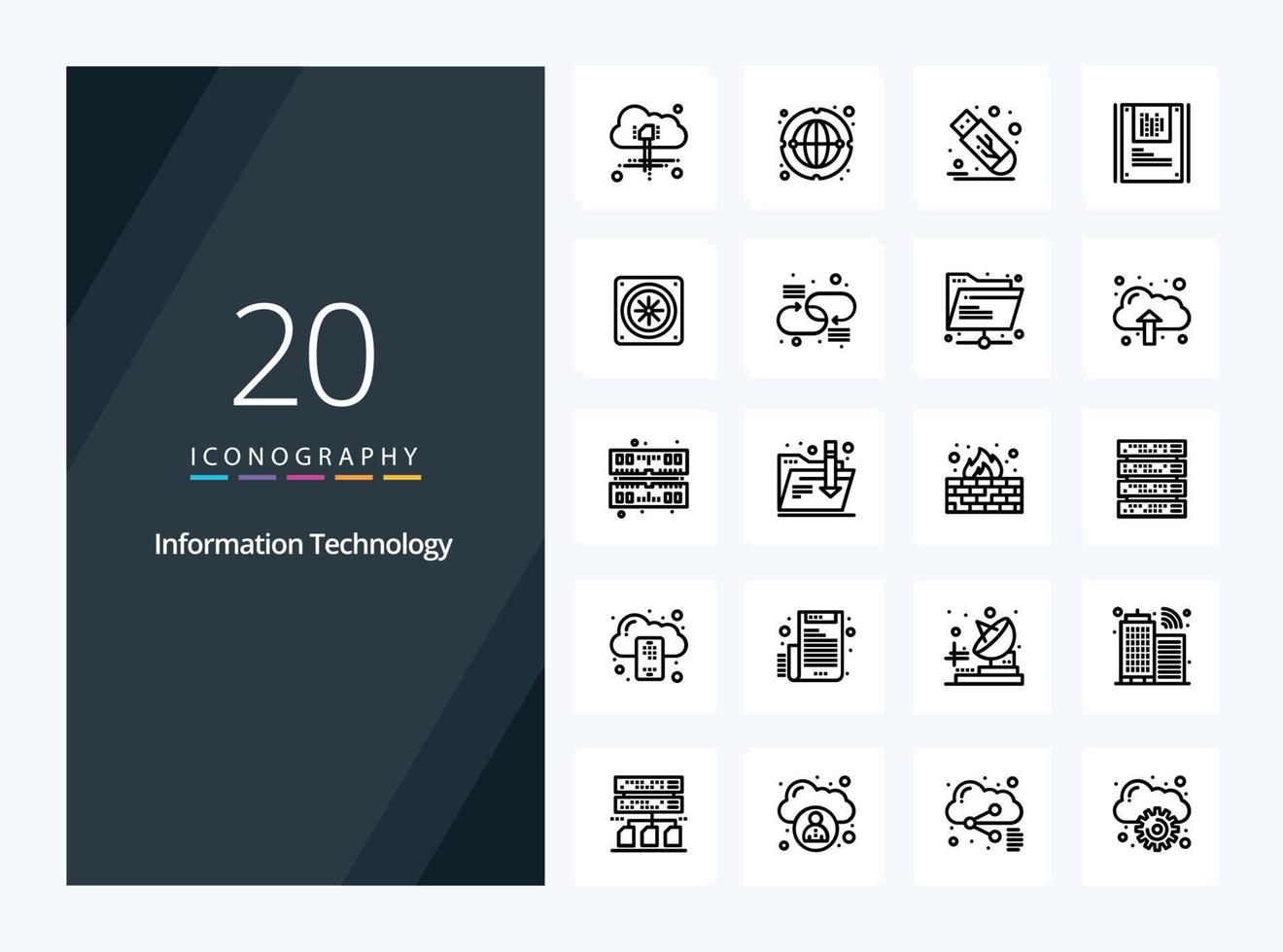 20 icono de esquema de tecnología de la información para presentación vector