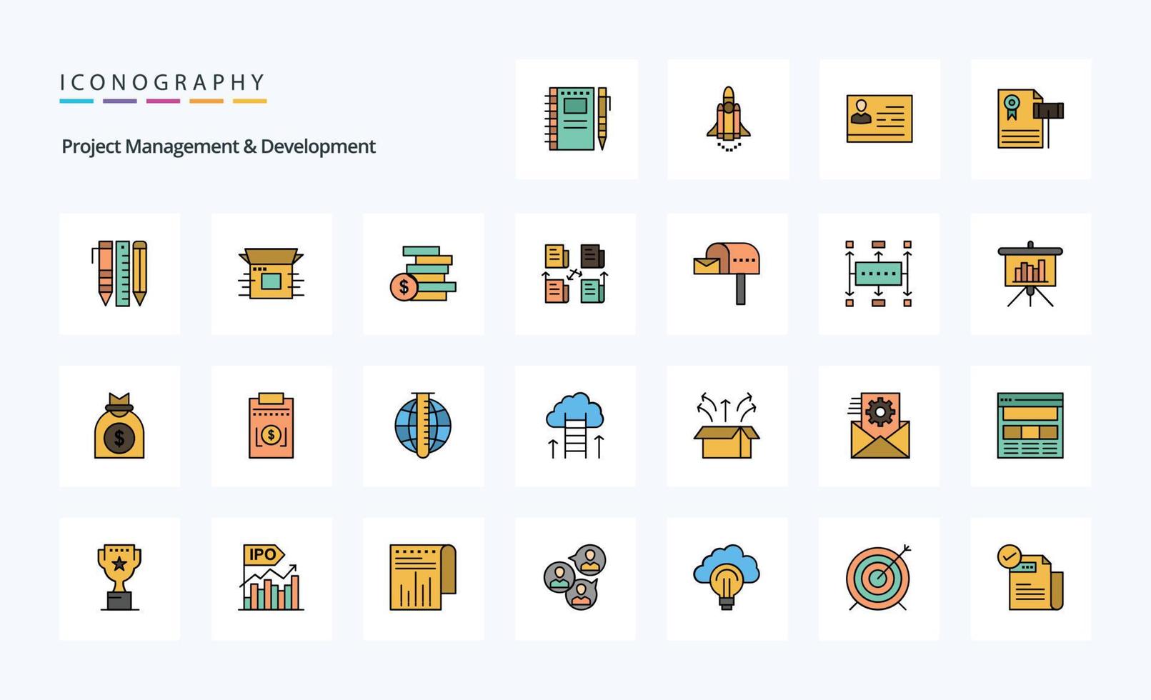 25 Project Management And Development Line Filled Style icon pack vector