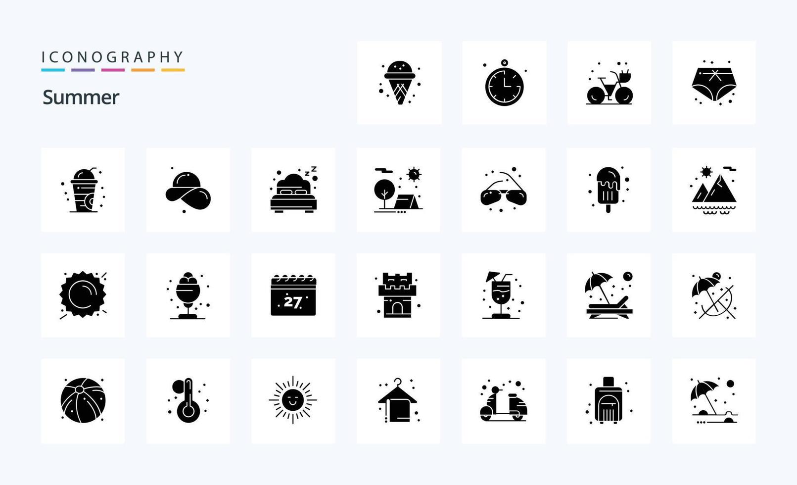 paquete de iconos de glifos sólidos de 25 veranos vector