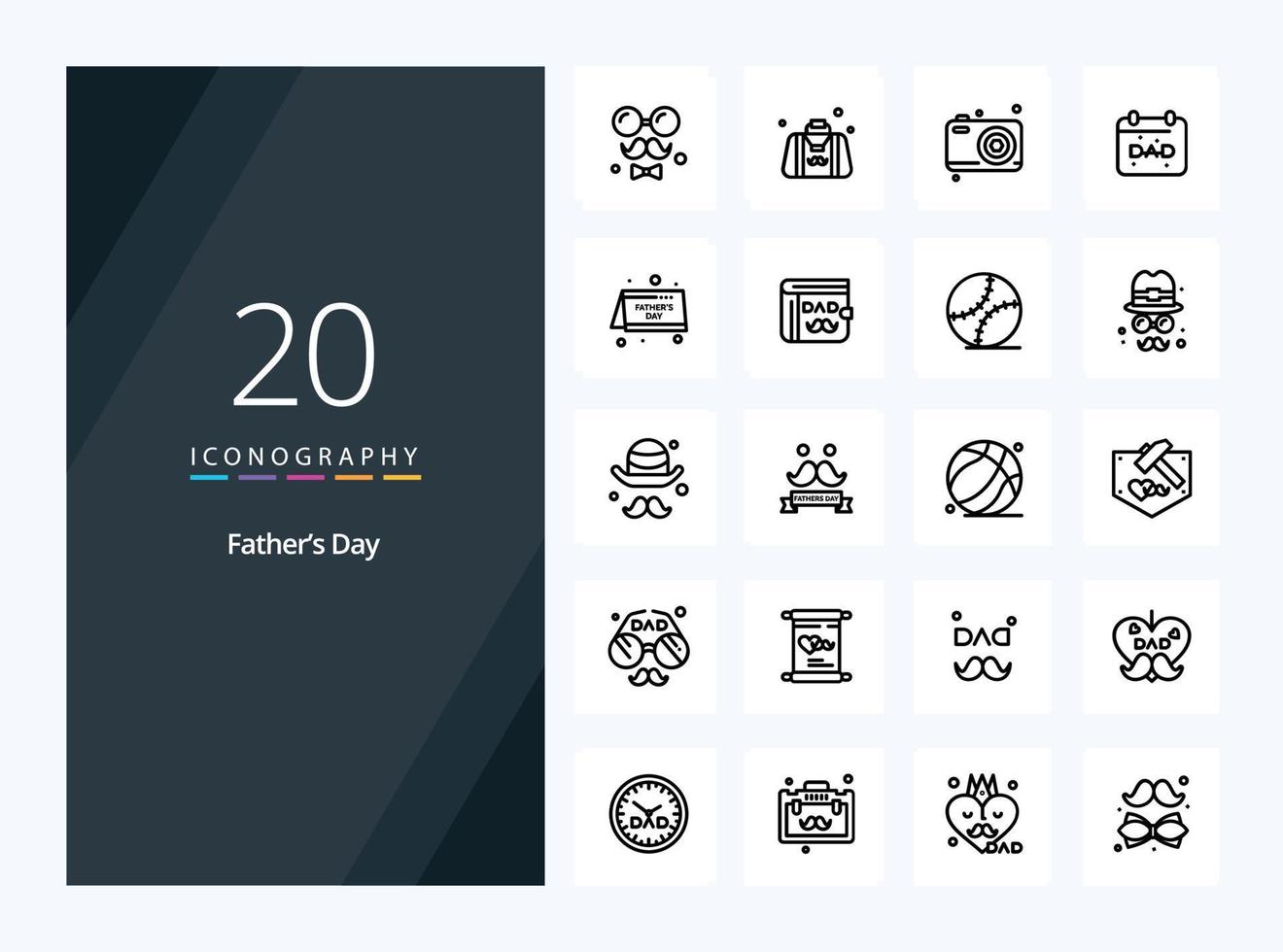 20 Fathers Day Outline icon for presentation vector