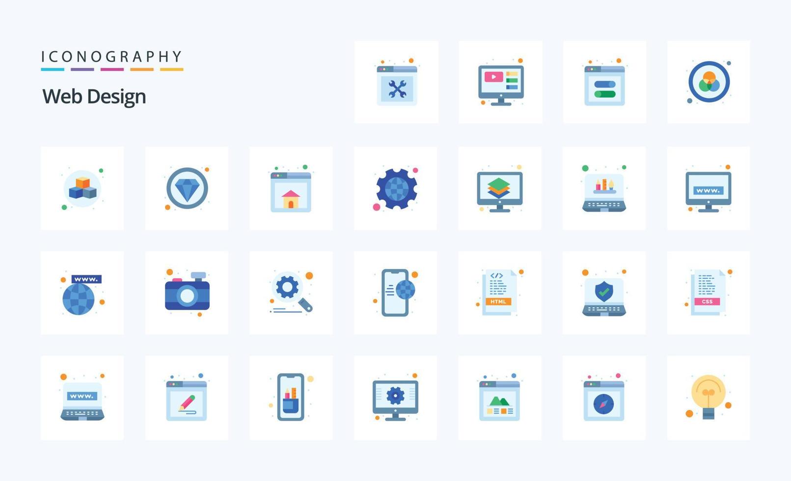 25 Web Design Flat color icon pack vector