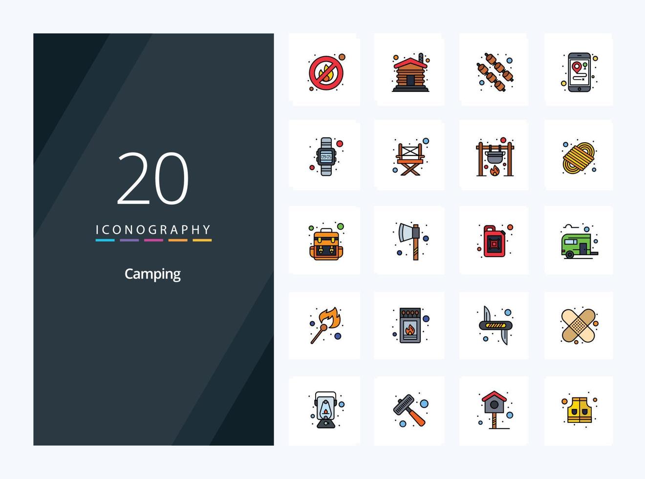 20 Camping line Filled icon for presentation vector