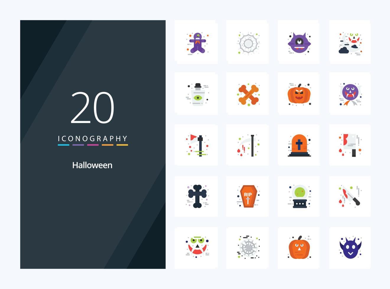 20 icono de color plano de halloween para presentación vector