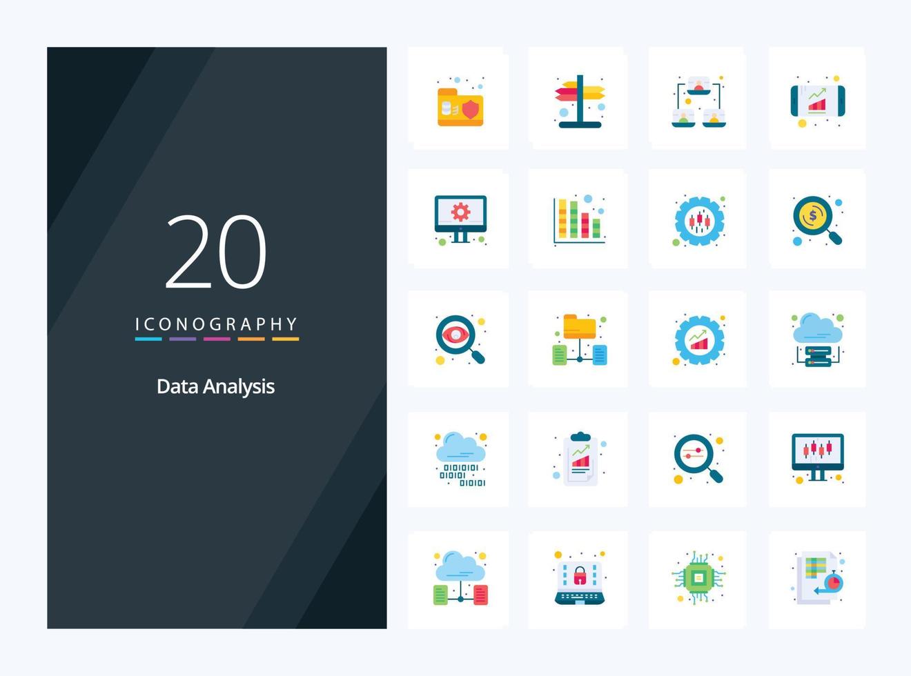 20 Data Analysis Flat Color icon for presentation vector