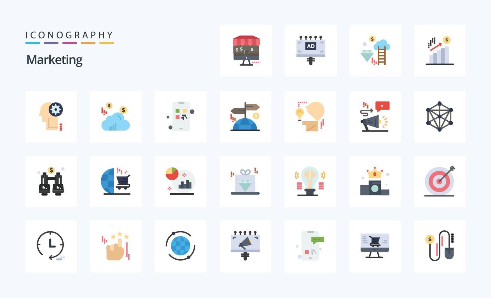 25 Marketing Flat color icon pack vector