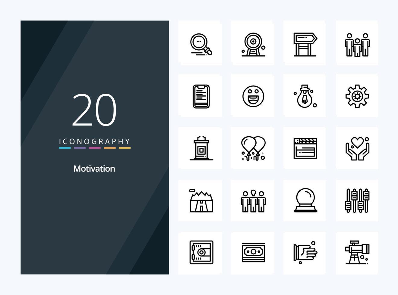 20 Motivation Outline icon for presentation vector