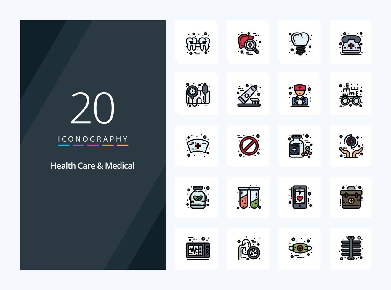 20 Health Care And Medical line Filled icon for presentation vector