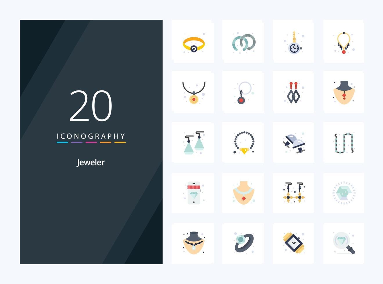 20 Jewellery Flat Color icon for presentation vector