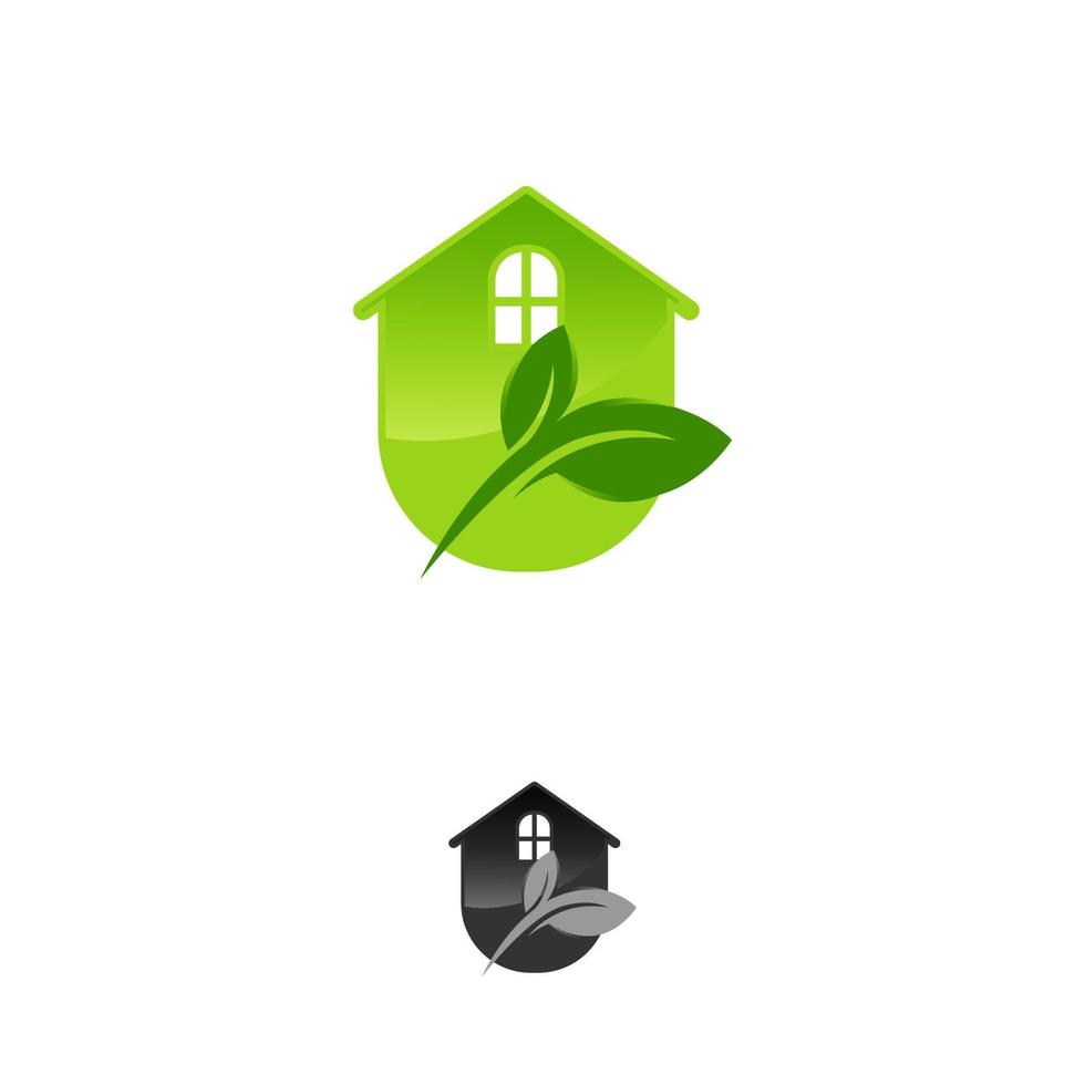 green leaves eco home, vector logo design template