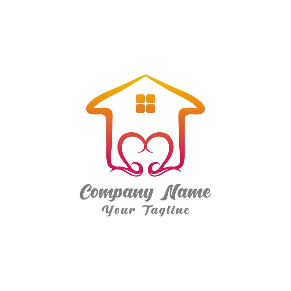 Simple icon of house with heart shape within. House line art shape. Vector symbol logo template easy to edit.