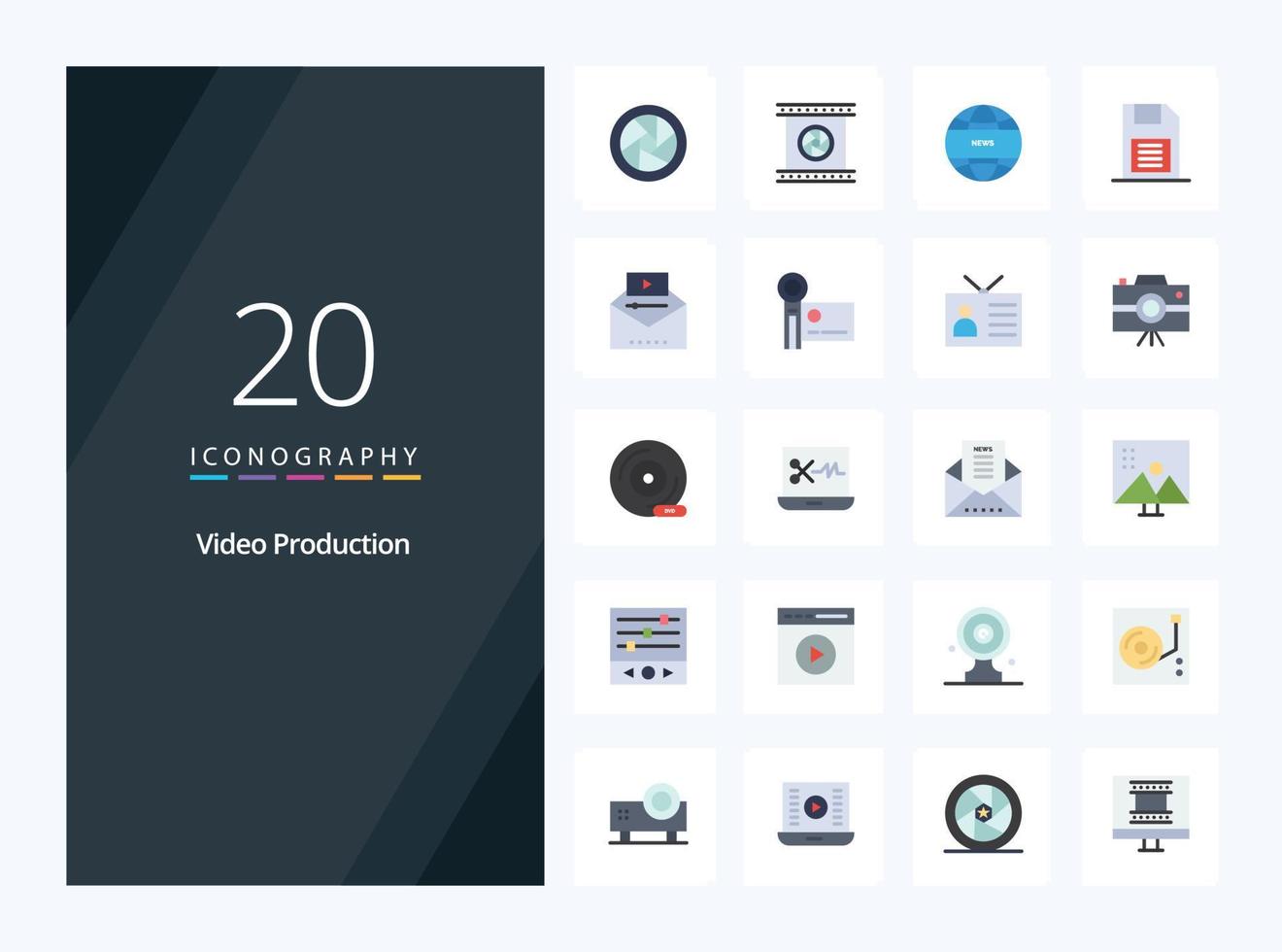 20 Video Production Flat Color icon for presentation vector