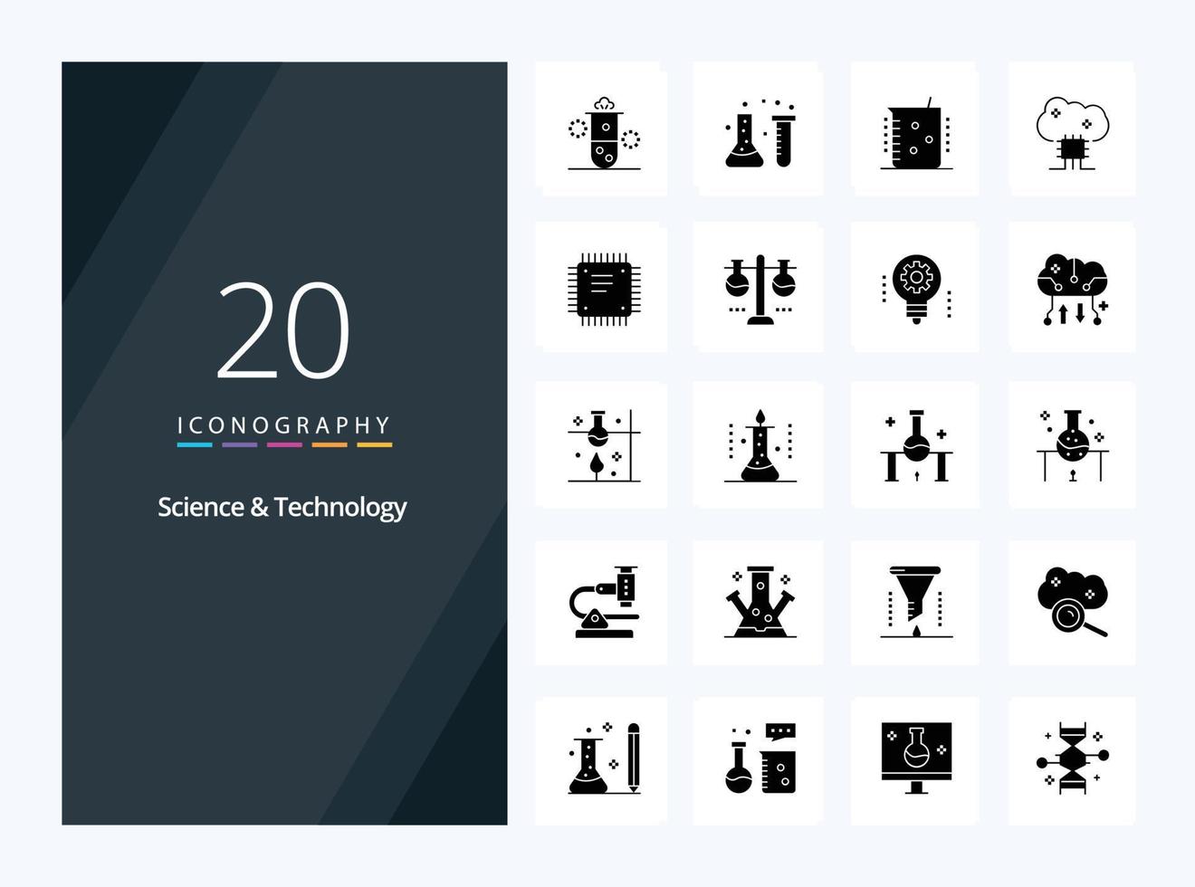 20 icono de glifo sólido de ciencia y tecnología para presentación vector