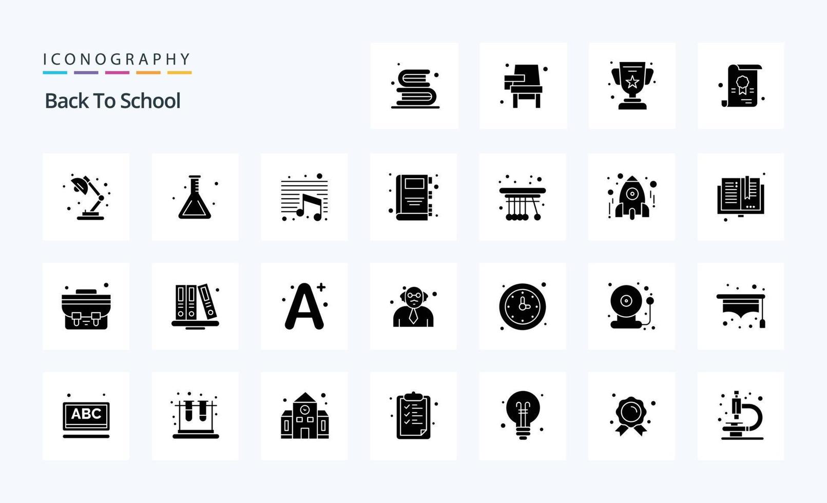 25 paquete de iconos de glifos sólidos de regreso a la escuela vector