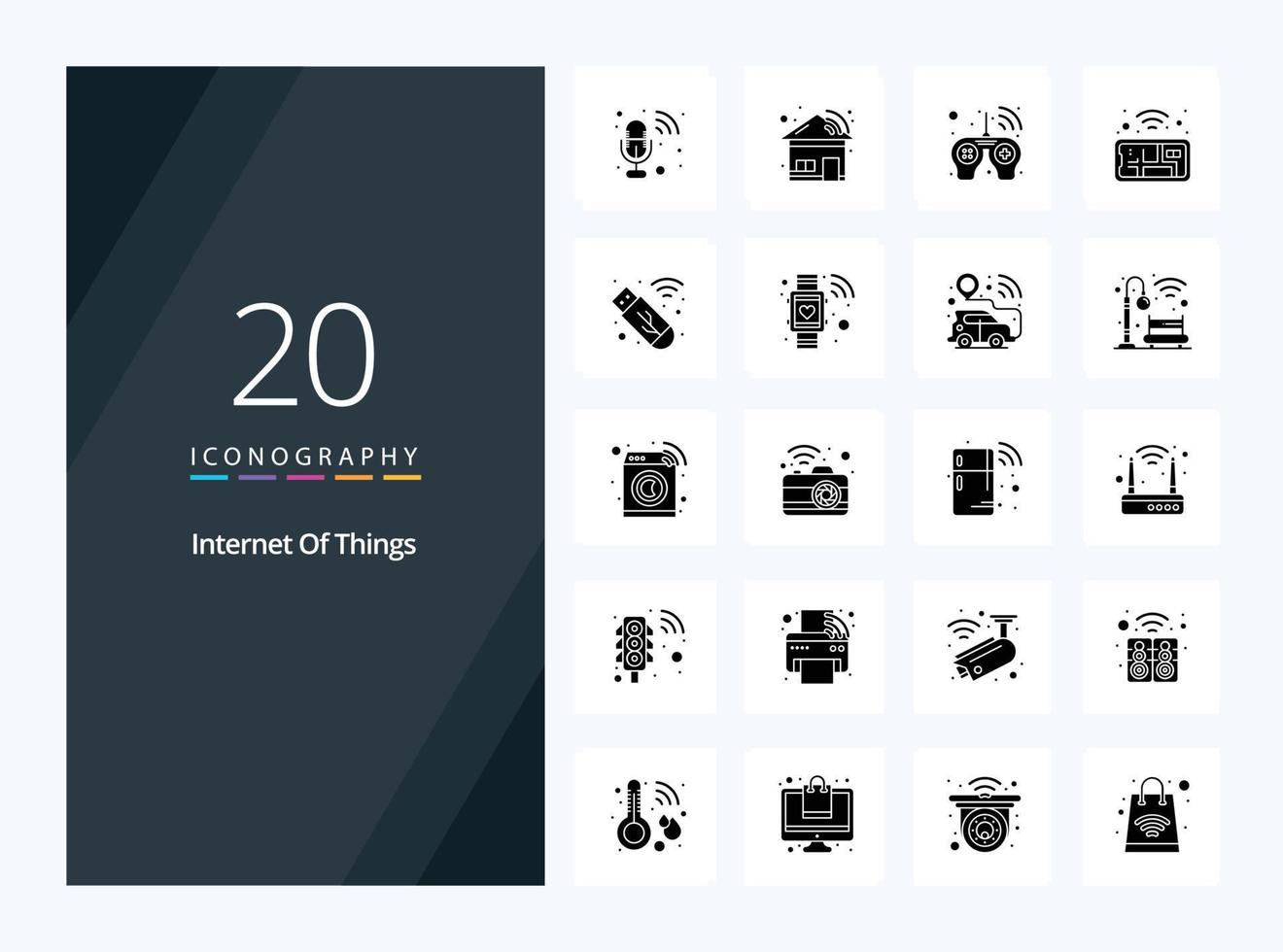 20 Internet Of Things Solid Glyph icon for presentation vector