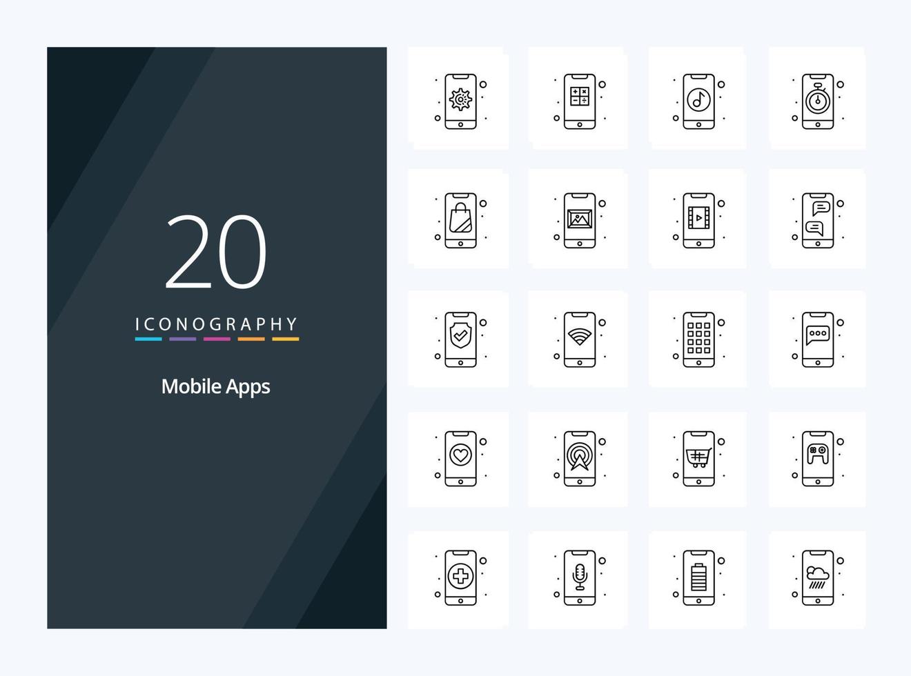 20 Mobile Apps Outline icon for presentation vector