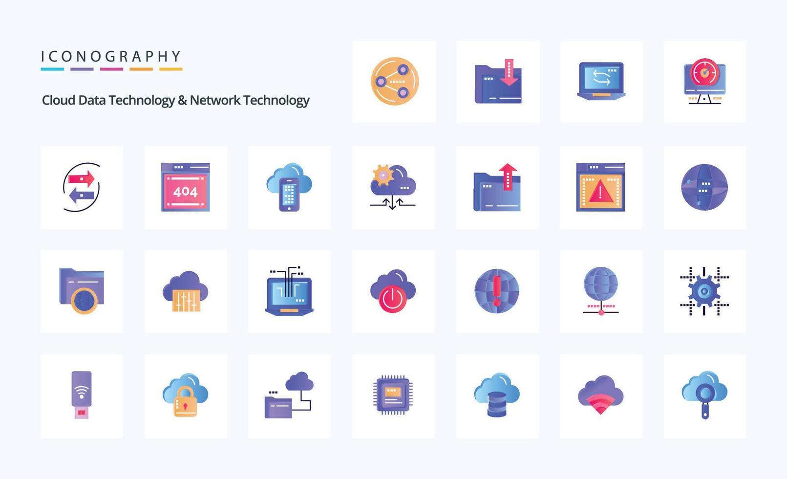25 Cloud Data Technology And Network Technology Flat color icon pack vector