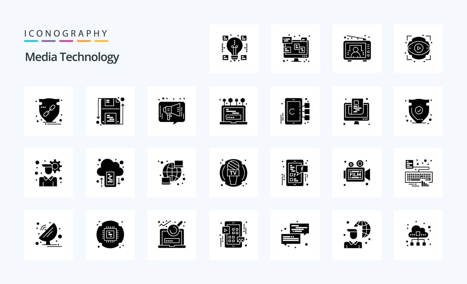 25 Media Technology Solid Glyph icon pack vector