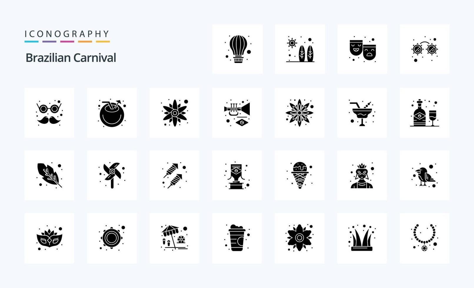 paquete de iconos de 25 glifos sólidos de carnaval brasileño vector