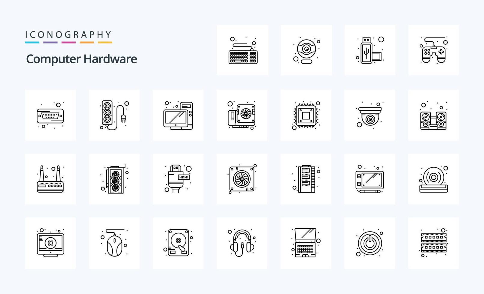 25 Computer Hardware Line icon pack vector