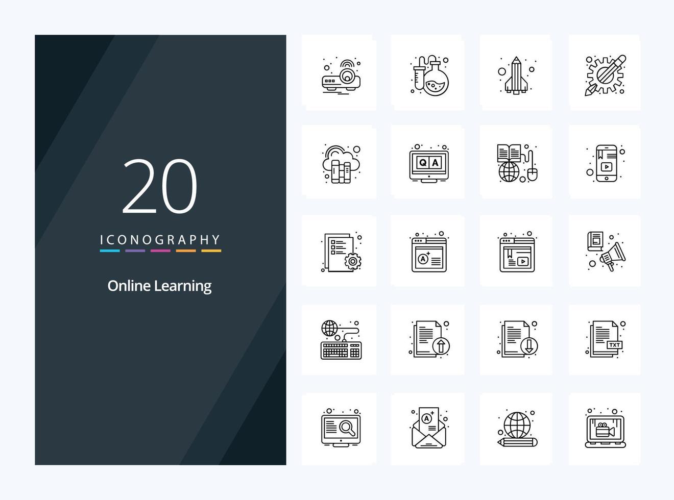 20 Online Learning Outline icon for presentation vector