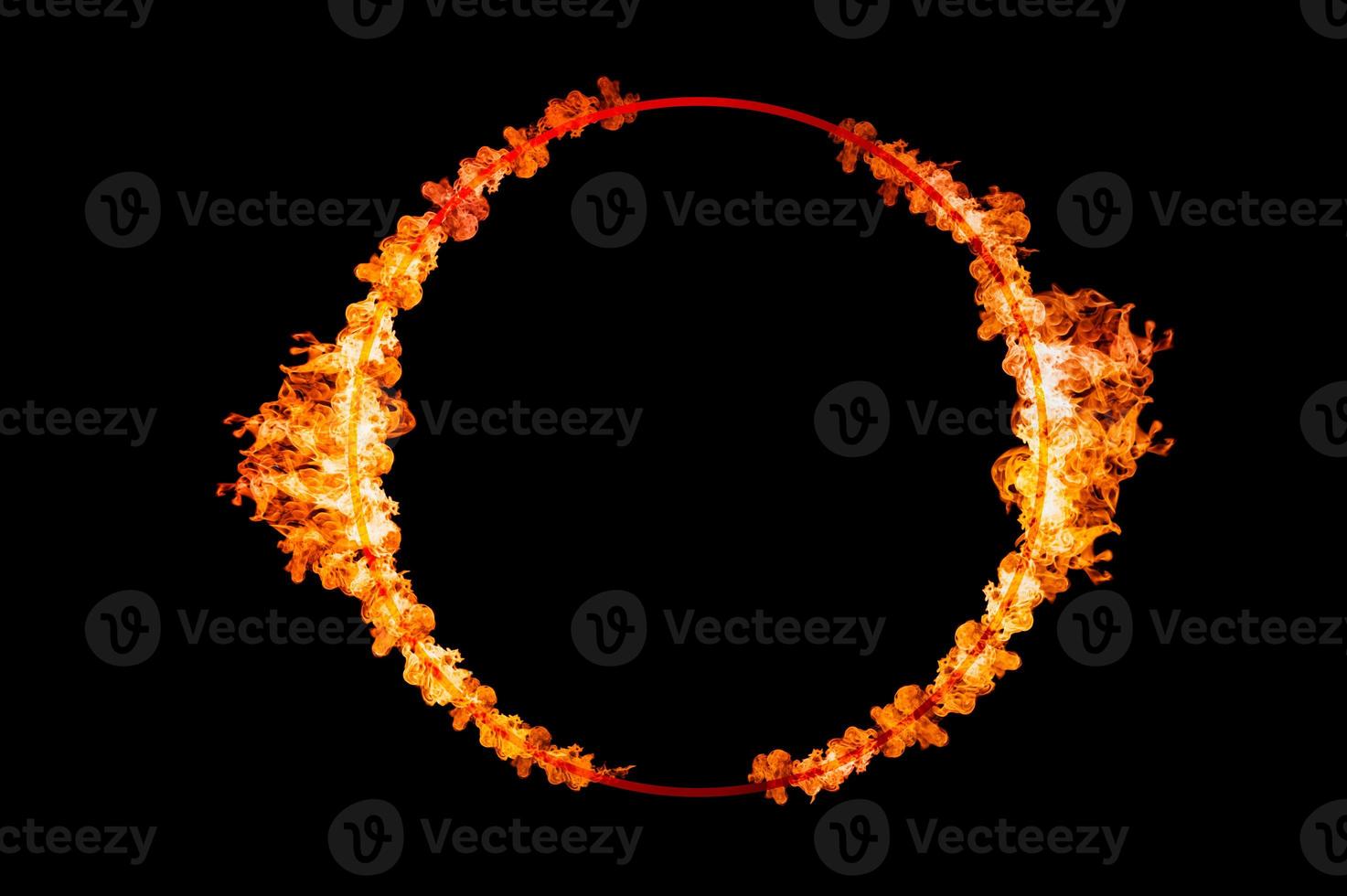 orange flame circle frame on black background photo