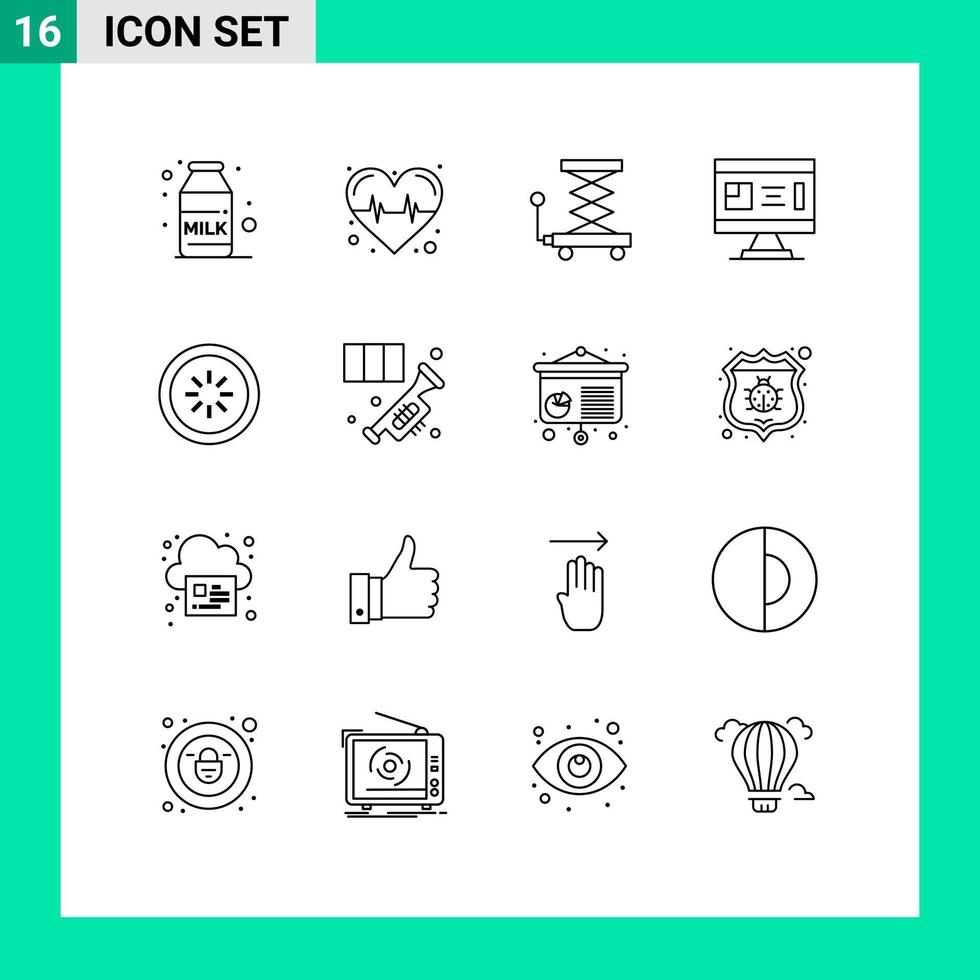 Pack of 16 Modern Outlines Signs and Symbols for Web Print Media such as connection buffer lift planning construction Editable Vector Design Elements