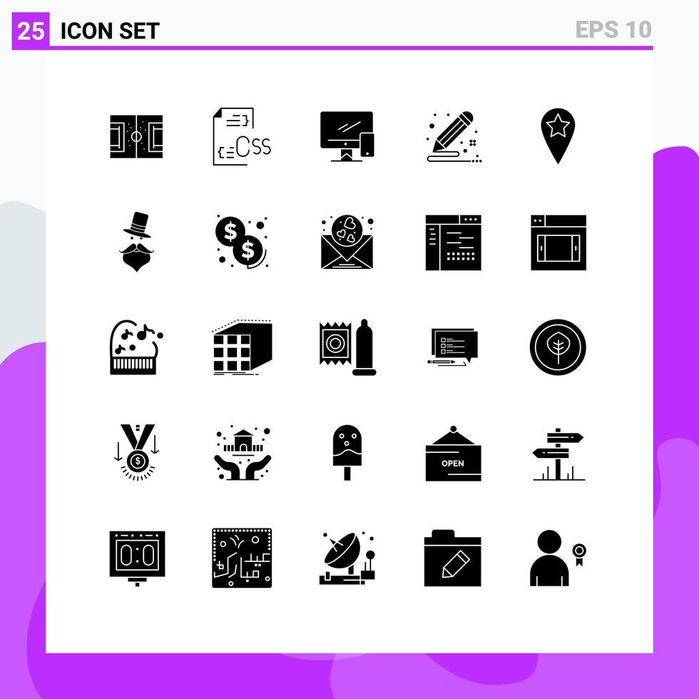 Modern Set of 25 Solid Glyphs Pictograph of document color development mobile device Editable Vector Design Elements