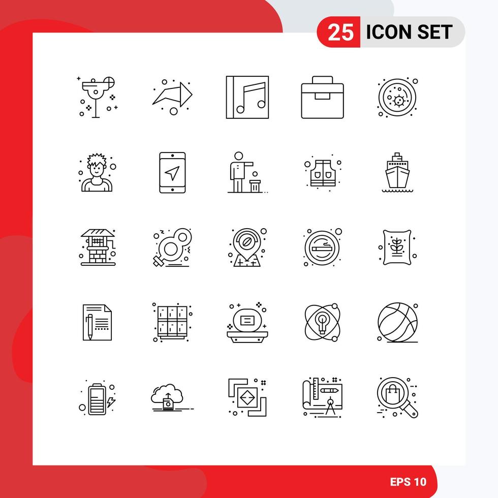 Mobile Interface Line Set of 25 Pictograms of biology toolbox media lunchbox box Editable Vector Design Elements