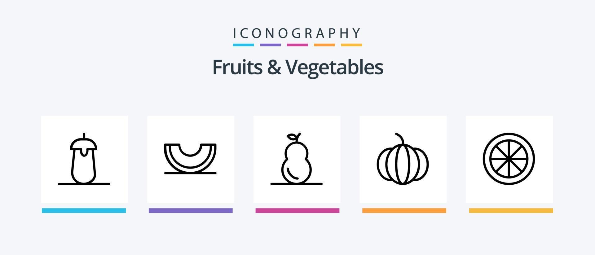 Fruits and Vegetables Line 5 Icon Pack Including food. delicious. peas. brinjal. lemon. Creative Icons Design vector