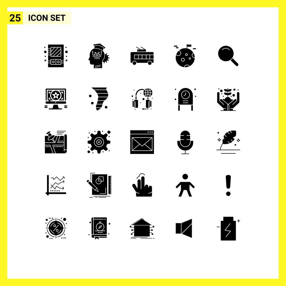 Modern Set of 25 Solid Glyphs and symbols such as expanded giant technology gas trolley bus Editable Vector Design Elements