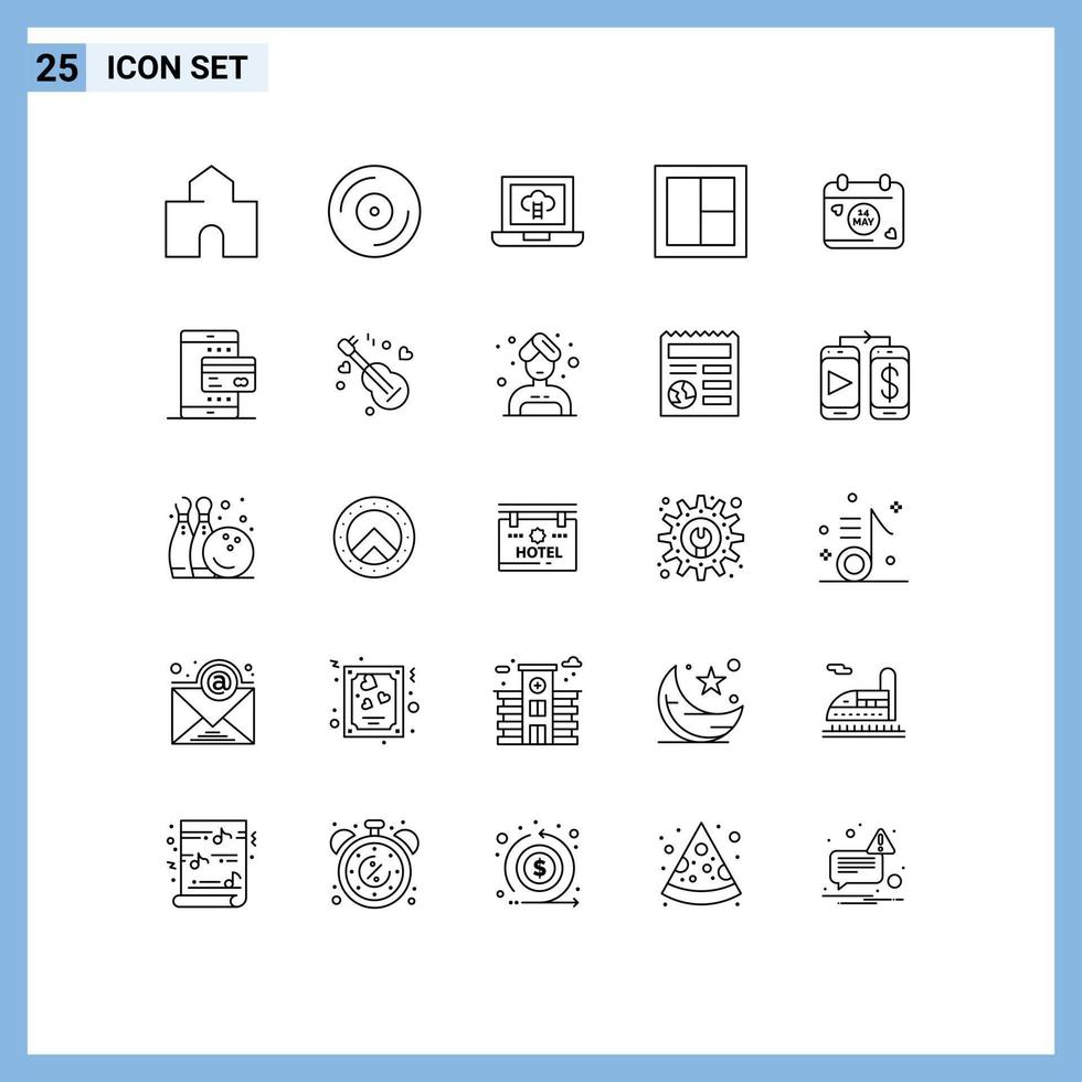 Pictogram Set of 25 Simple Lines of wooden interior turntable furniture badge Editable Vector Design Elements