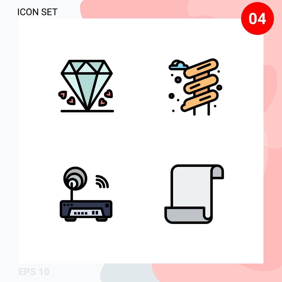 Filledline Flat Color Pack of 4 Universal Symbols of diamond router mother park document Editable Vector Design Elements