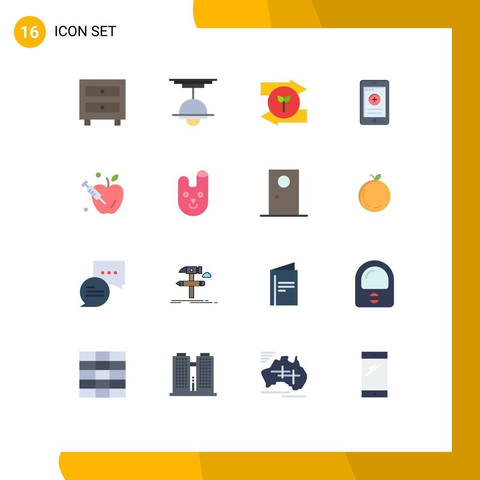 16 User Interface Flat Color Pack of modern Signs and Symbols of apple phone light cell green eco Editable Pack of Creative Vector Design Elements