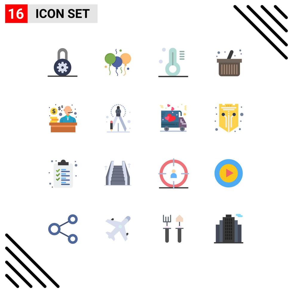 Modern Set of 16 Flat Colors Pictograph of creative shopping thermometer customer shopping Editable Pack of Creative Vector Design Elements