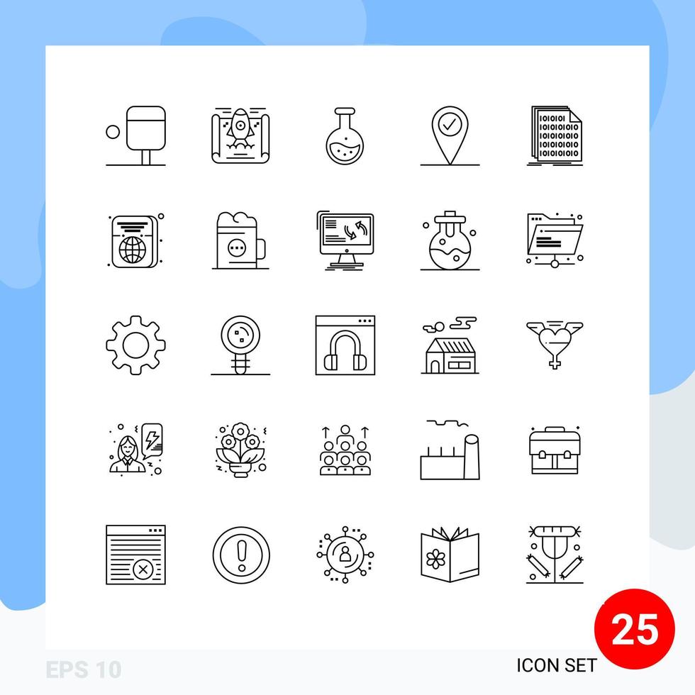 Set of 25 Commercial Lines pack for passport data test coding binary Editable Vector Design Elements