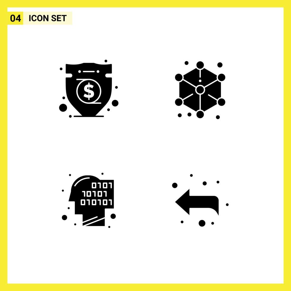 4 User Interface Solid Glyph Pack of modern Signs and Symbols of business binary money cube human Editable Vector Design Elements