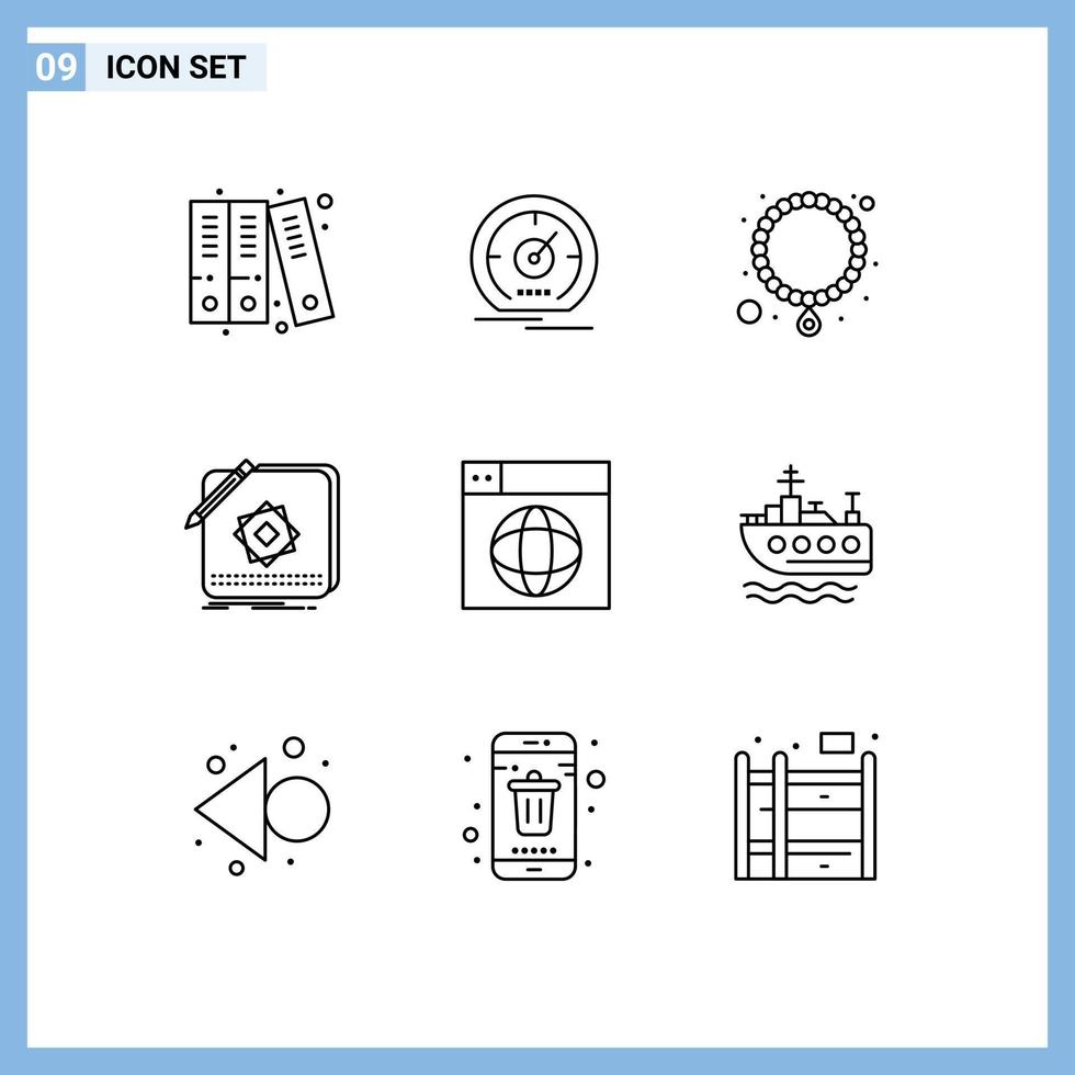 Group of 9 Outlines Signs and Symbols for design design jewelry application app Editable Vector Design Elements