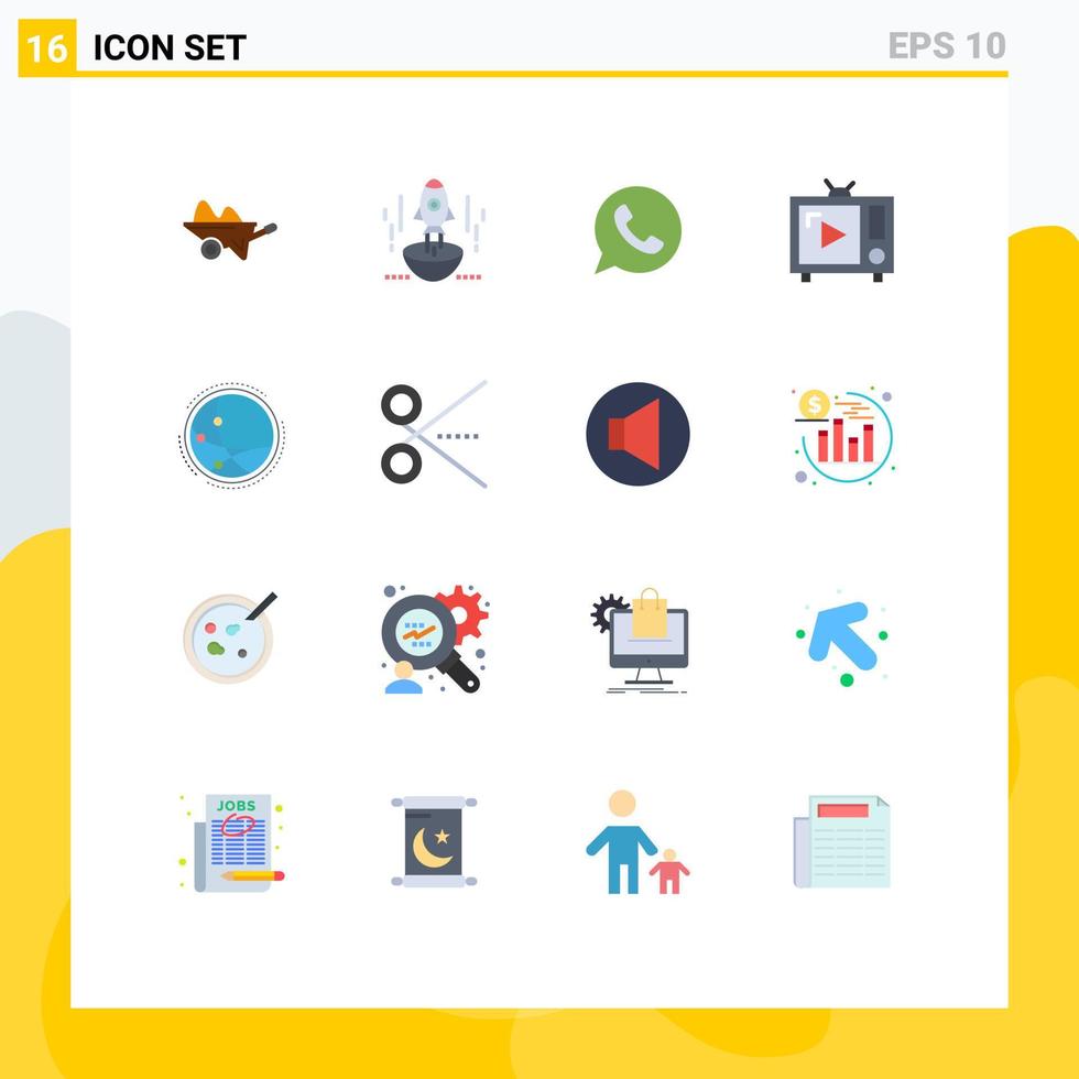 Flat Color Pack of 16 Universal Symbols of retro tv watts app business telephone app Editable Pack of Creative Vector Design Elements