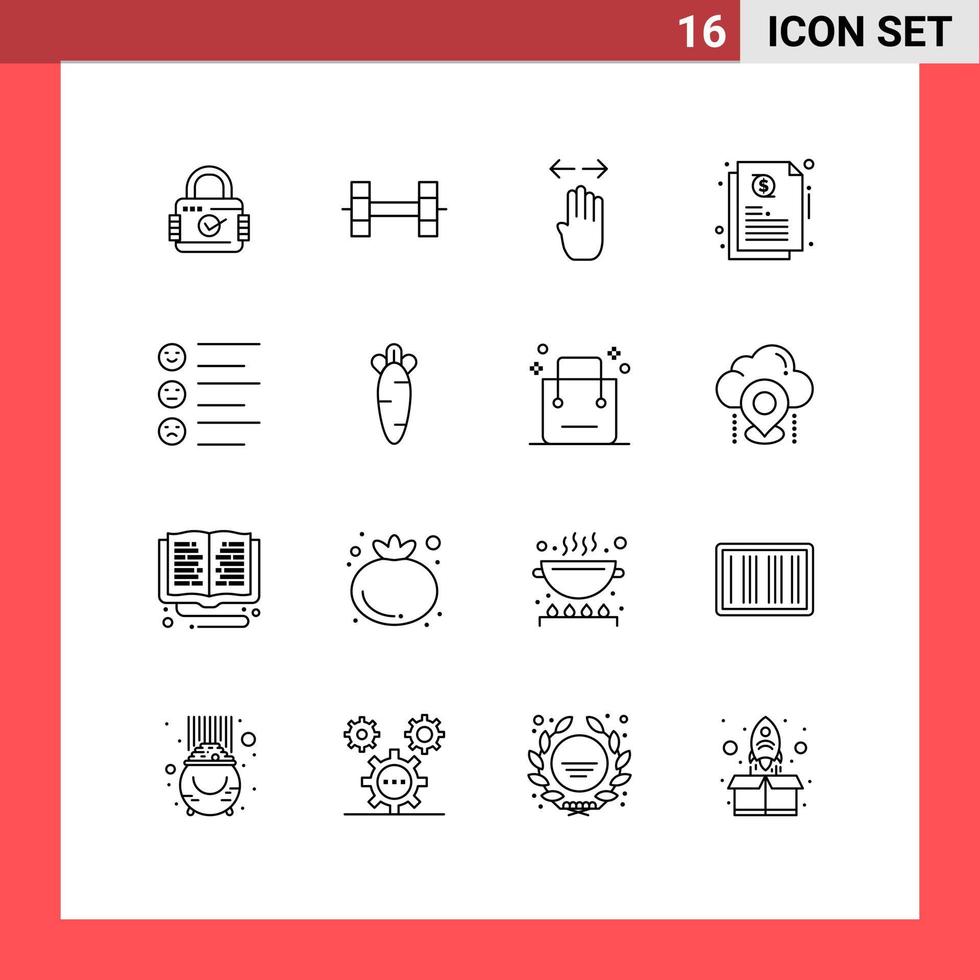 Mobile Interface Outline Set of 16 Pictograms of emojis list finger format investment Editable Vector Design Elements