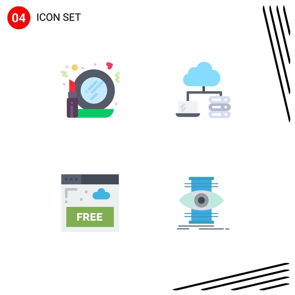 Set of 4 Modern UI Icons Symbols Signs for glass internet make up server eye Editable Vector Design Elements