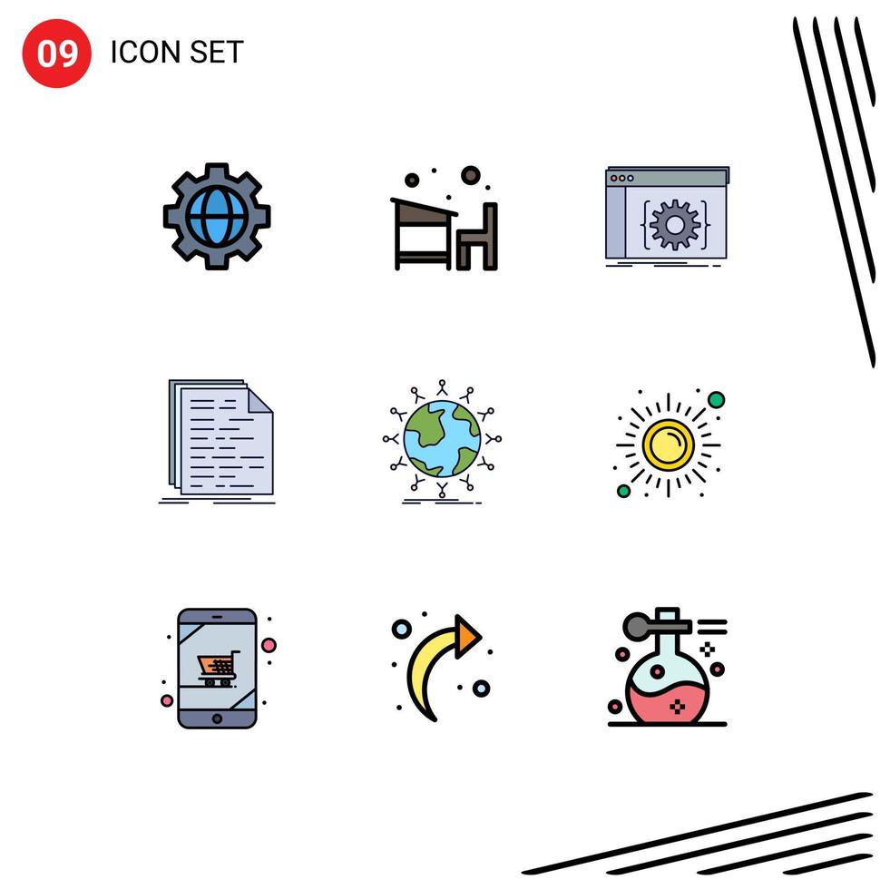 paquete de línea de vector editable de 9 colores planos de línea de llenado simple de script doc api software de codificación elementos de diseño de vector editable