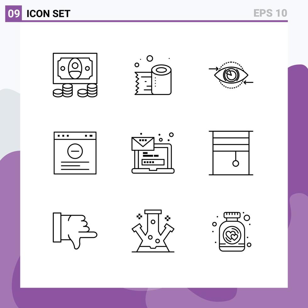 Set of 9 Commercial Outlines pack for laptop computer eye website browser Editable Vector Design Elements