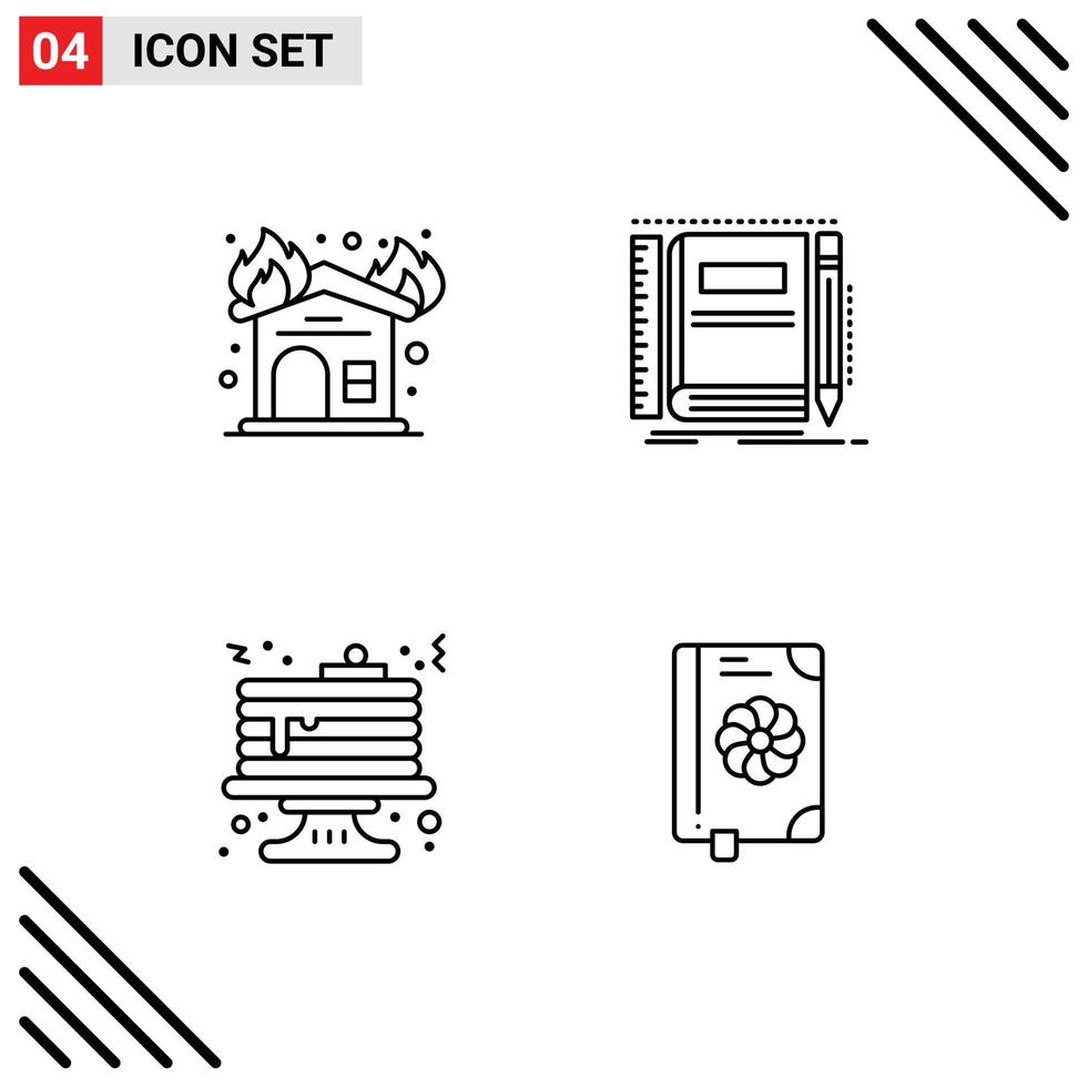 Group of 4 Filledline Flat Colors Signs and Symbols for fire breakfast firehouse notepad food Editable Vector Design Elements
