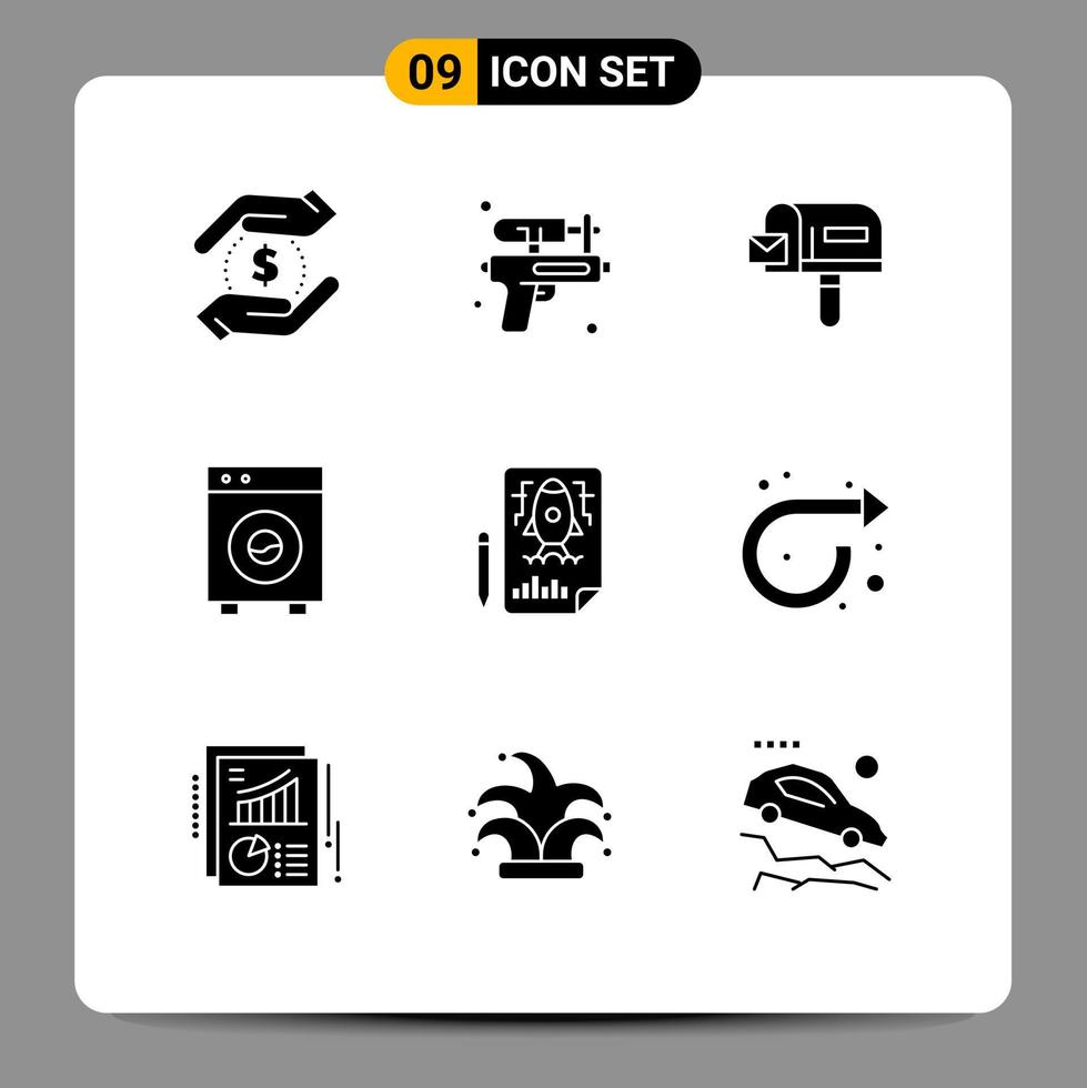 9 Solid Glyph concept for Websites Mobile and Apps pencle machine box equipment big Editable Vector Design Elements