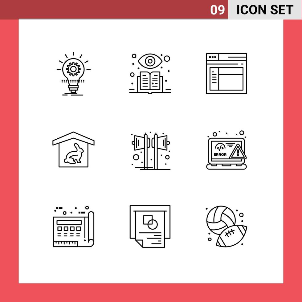 Mobile Interface Outline Set of 9 Pictograms of music nature internet easter house Editable Vector Design Elements